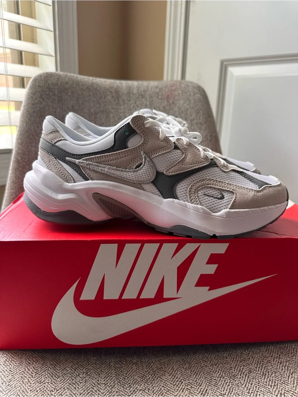 Nike Women's AL8 White and Gray Mesh Suede Athletic Sneakers